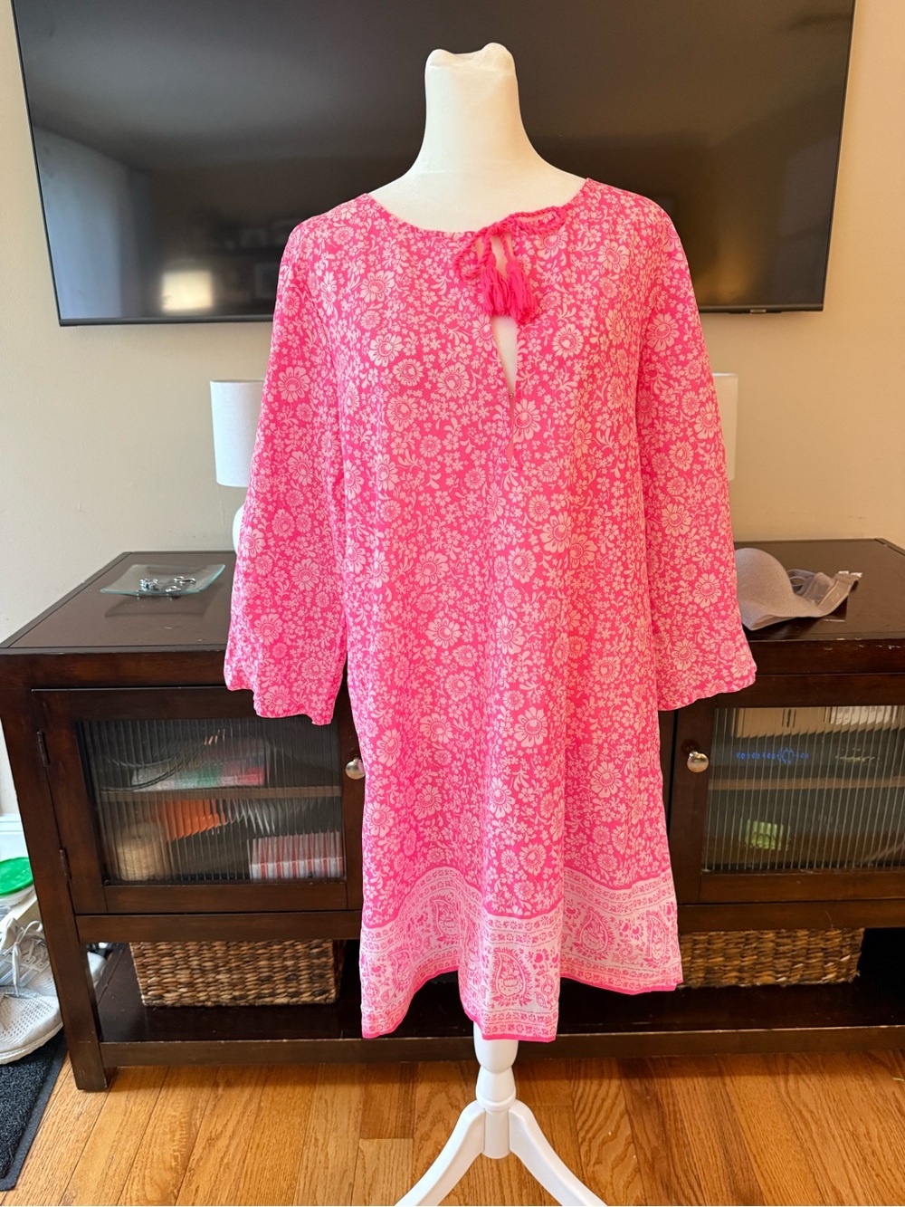 J. Crew Bright Pink Floral Tie-Front Shift Dress/ Cover-Up
